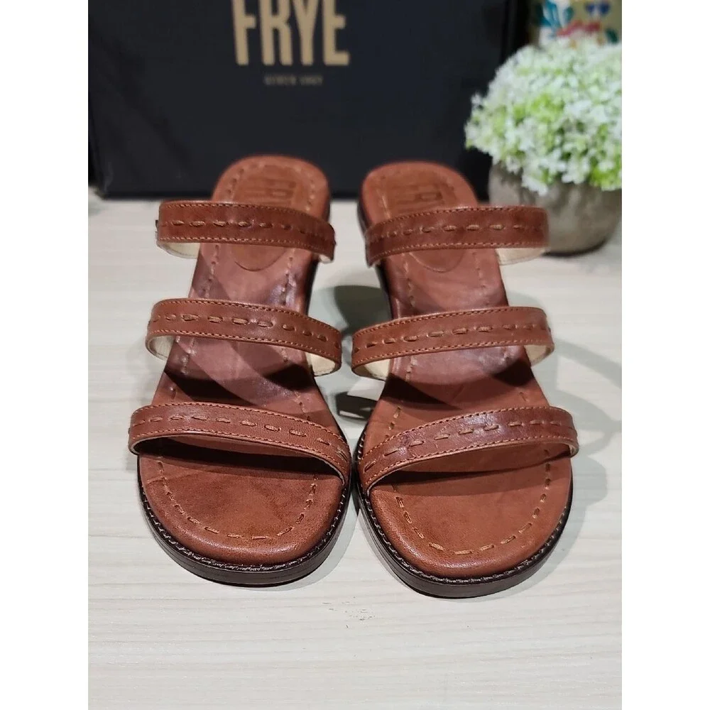 Frye Estelle Strappy Slid Cognac Sandals - US Women's 8.5 New
